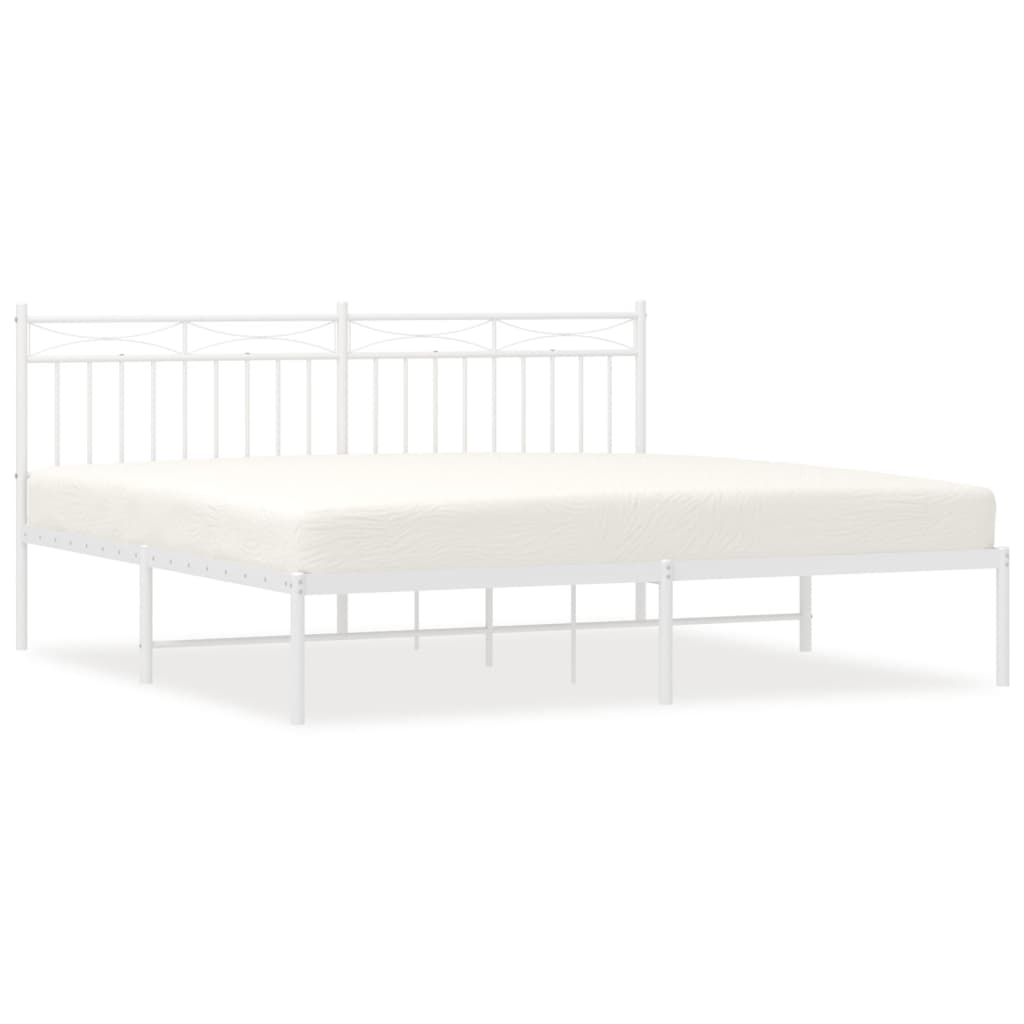 vidaXL Metal Bed Frame without Mattress with Headboard White 72"x83.9"