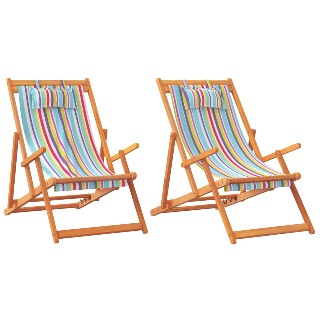 vidaXL Folding Beach Chairs 2 pcs Multicolor Fabric