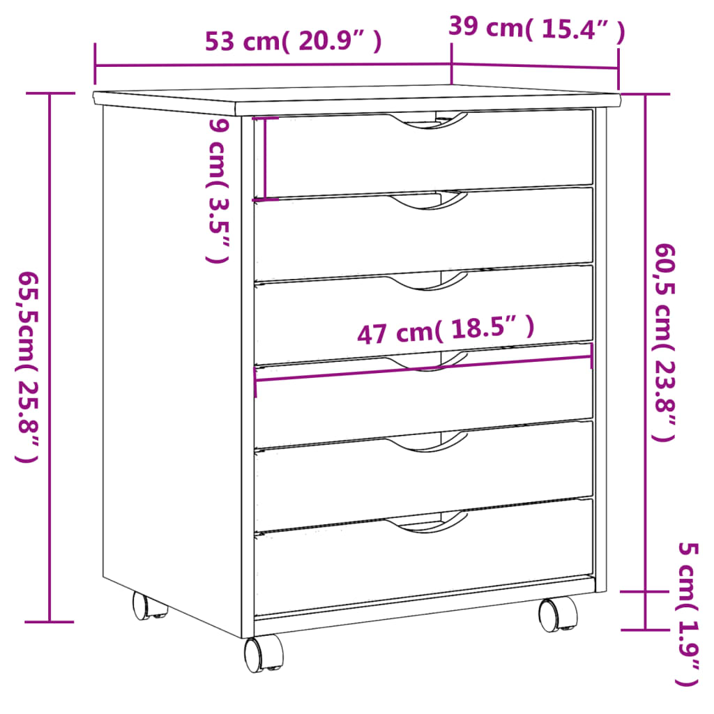 vidaXL Rolling Cabinet with Drawers MOSS Gray Solid Wood Pine