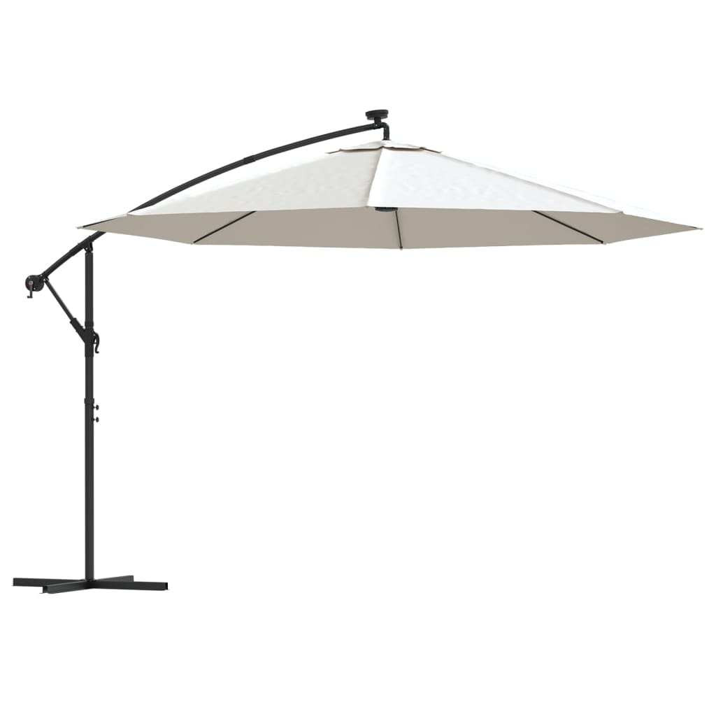 vidaXL Cantilever Garden Parasol with LED Lights and Metal Pole 137.8" Sand