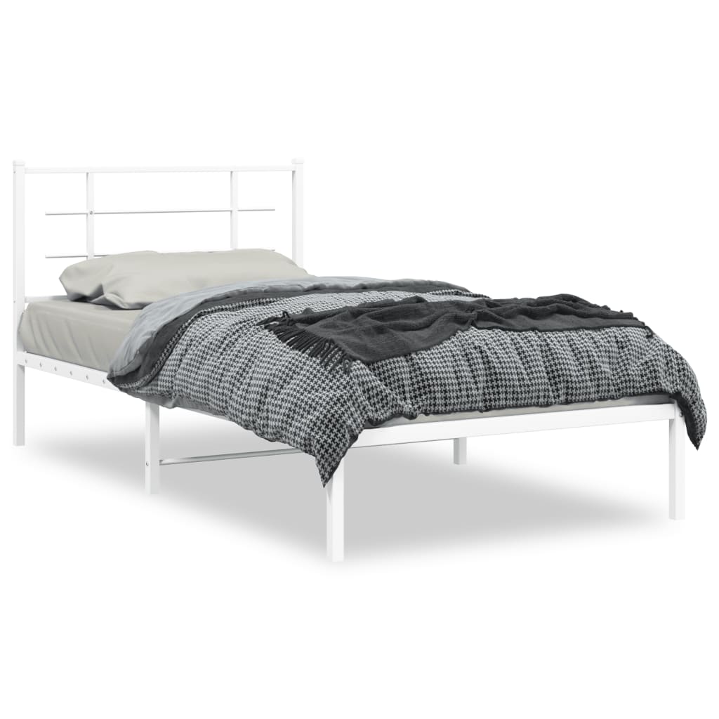 vidaXL Metal Bed Frame without Mattress with Headboard White 39.4"x78.7"