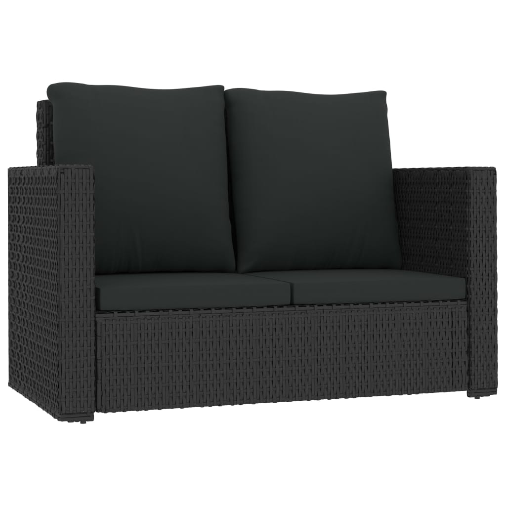 vidaXL 2 Piece Patio Lounge Set with Cushions Poly Rattan Black