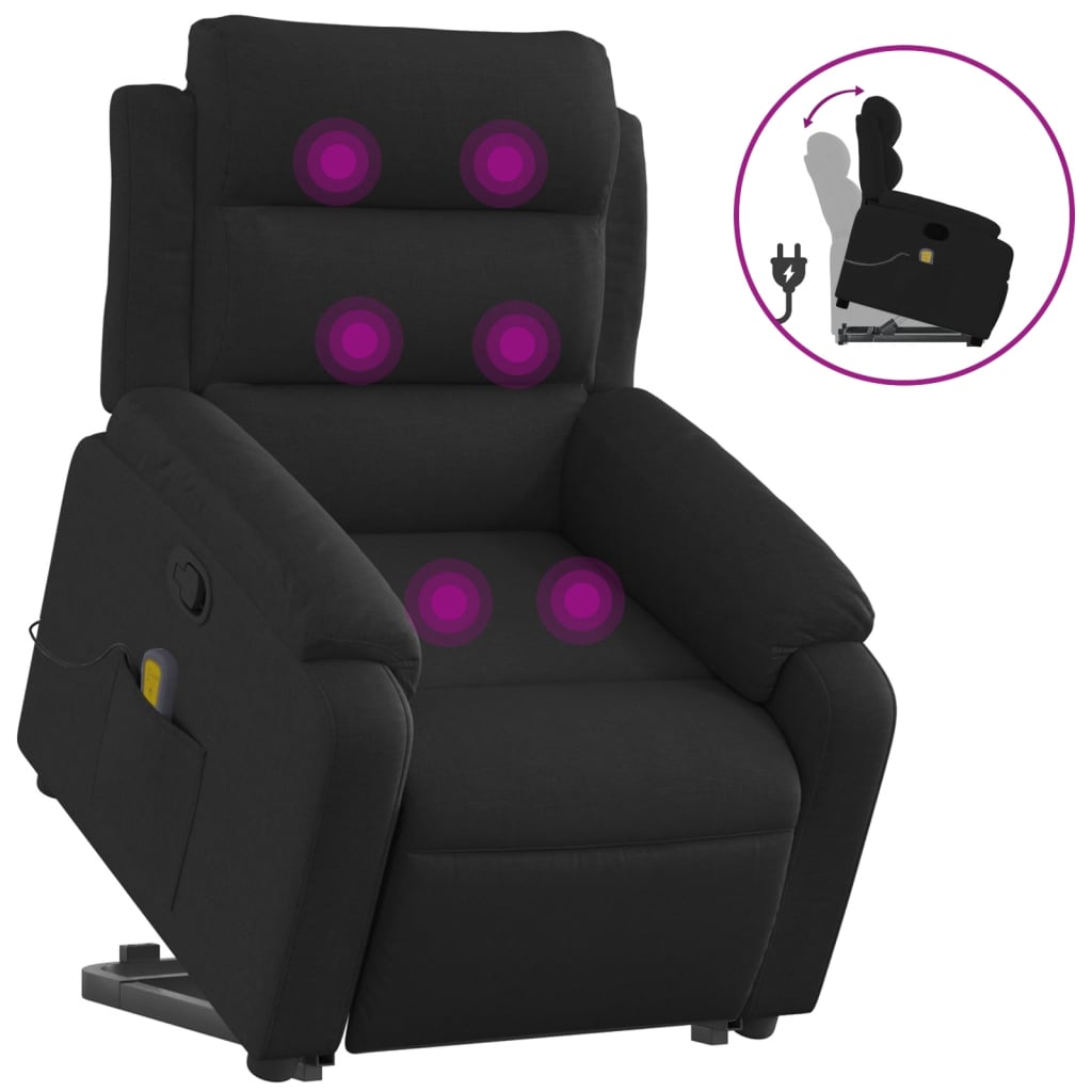 vidaXL Stand up Massage Recliner Chair Black Fabric