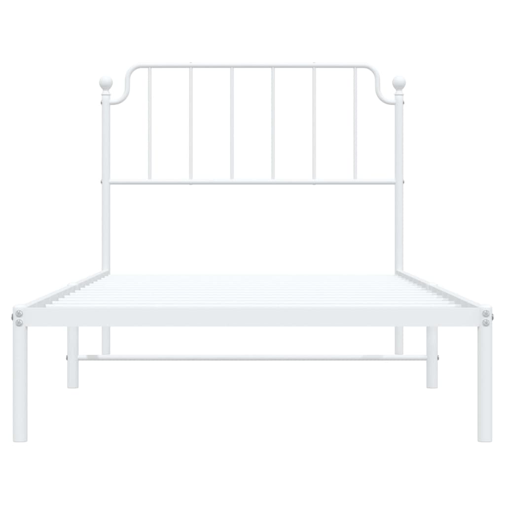 vidaXL Metal Bed Frame without Mattress with Headboard White 39.4"x74.8"