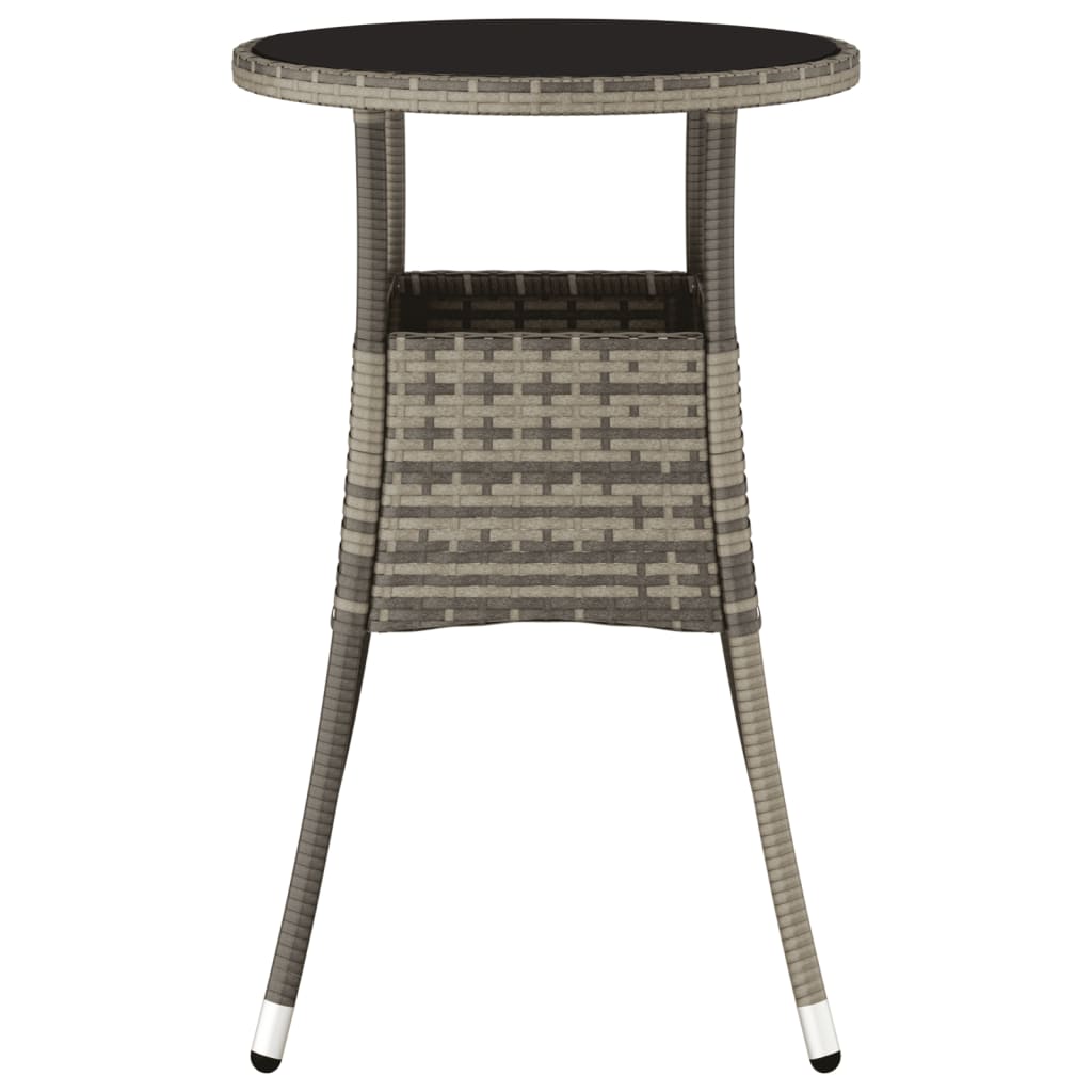 vidaXL Patio Table Ø23.6"x29.5" Tempered Glass and Poly Rattan Gray