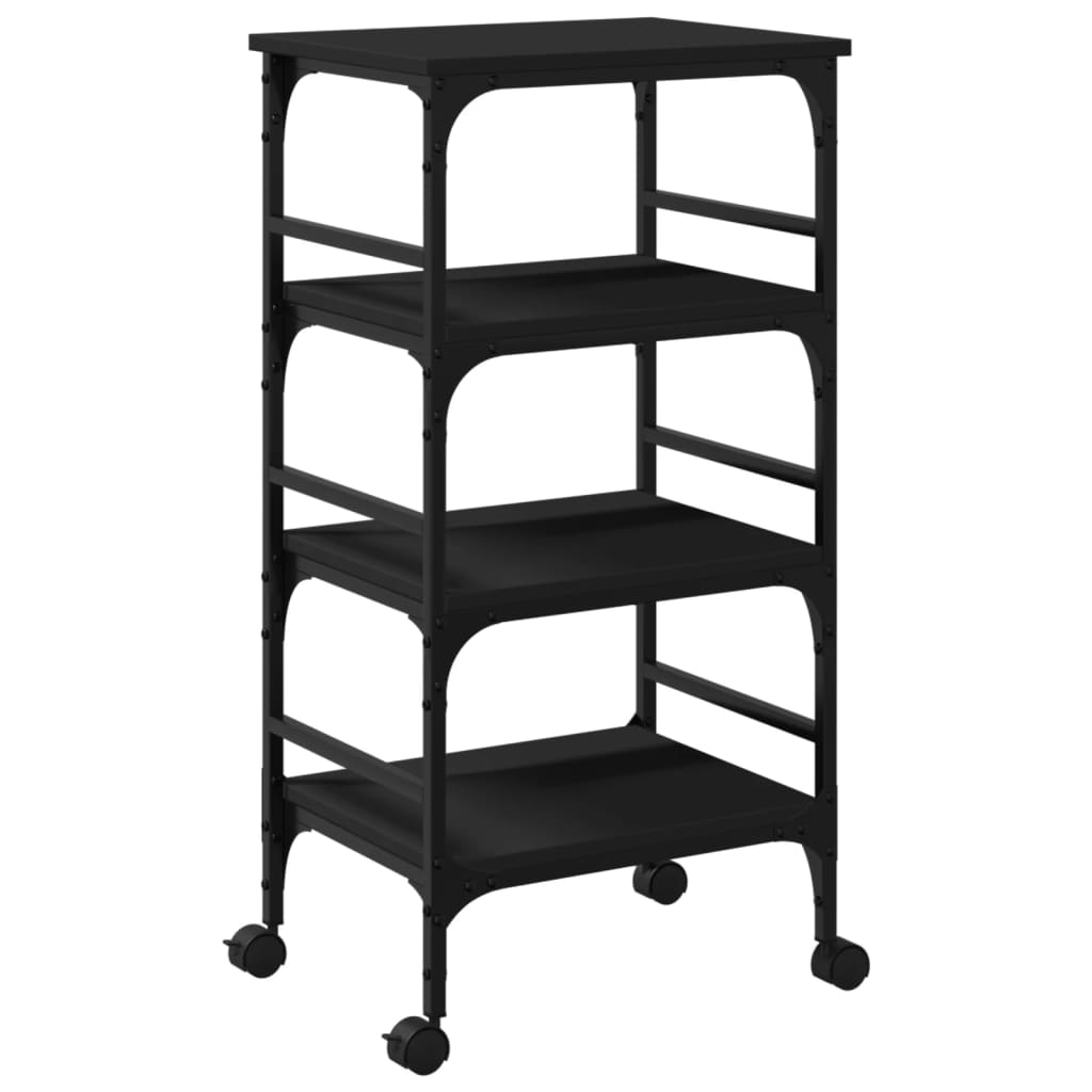 vidaXL Kitchen Trolley Black 17.7"x13.8"x35.2" Engineered Wood