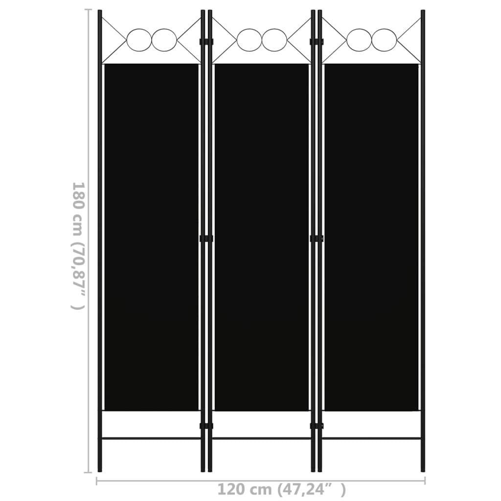 vidaXL 3-Panel Room Divider Black 47.2"x70.9"