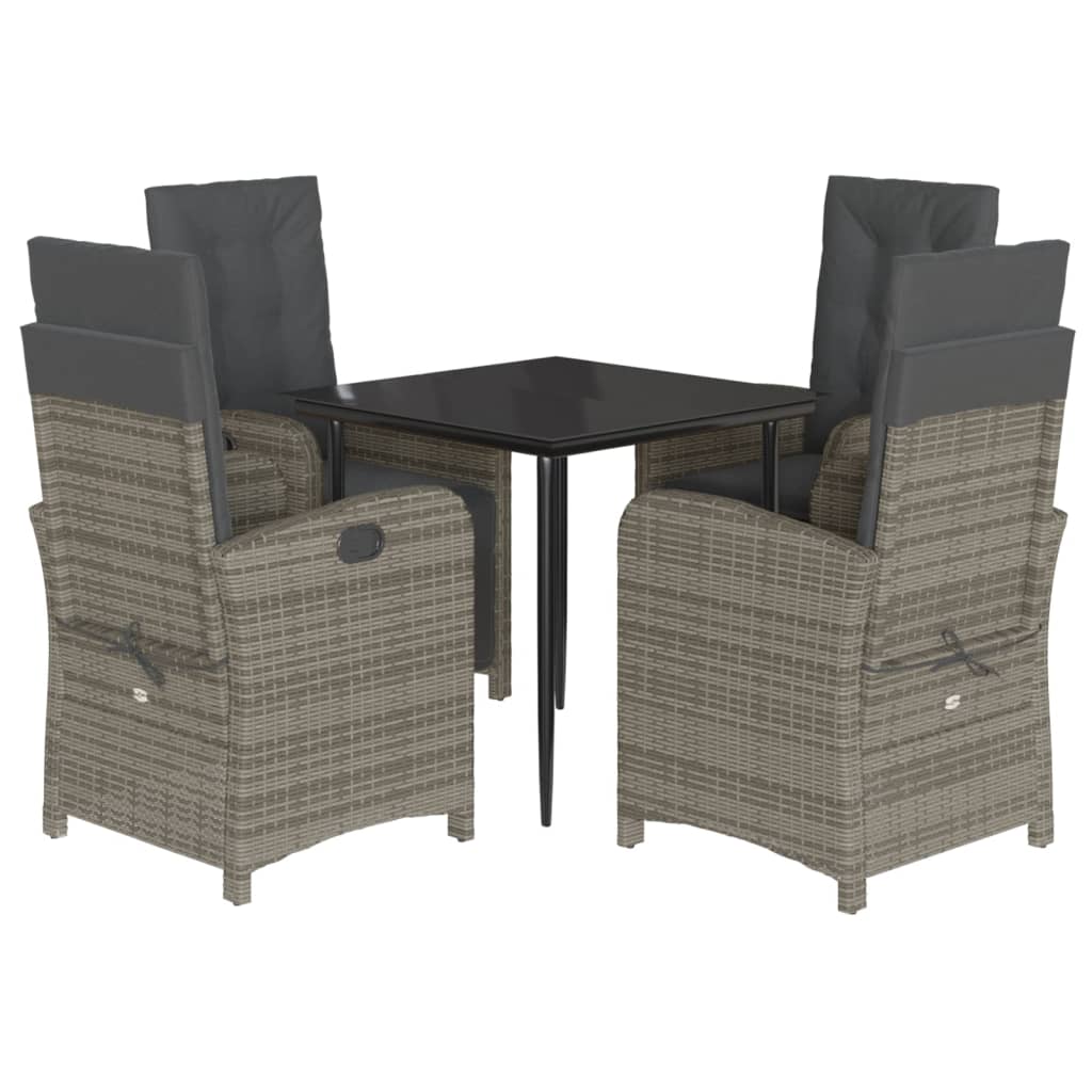 vidaXL 5 Piece Patio Dining Set with Cushions Gray Poly Rattan