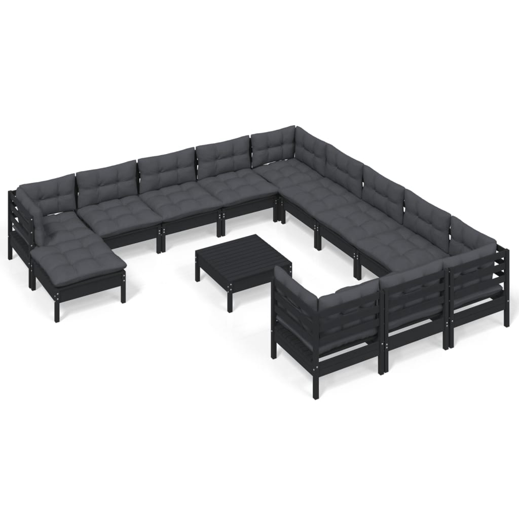 vidaXL 13 Piece Patio Lounge Set with Cushions Black Pinewood