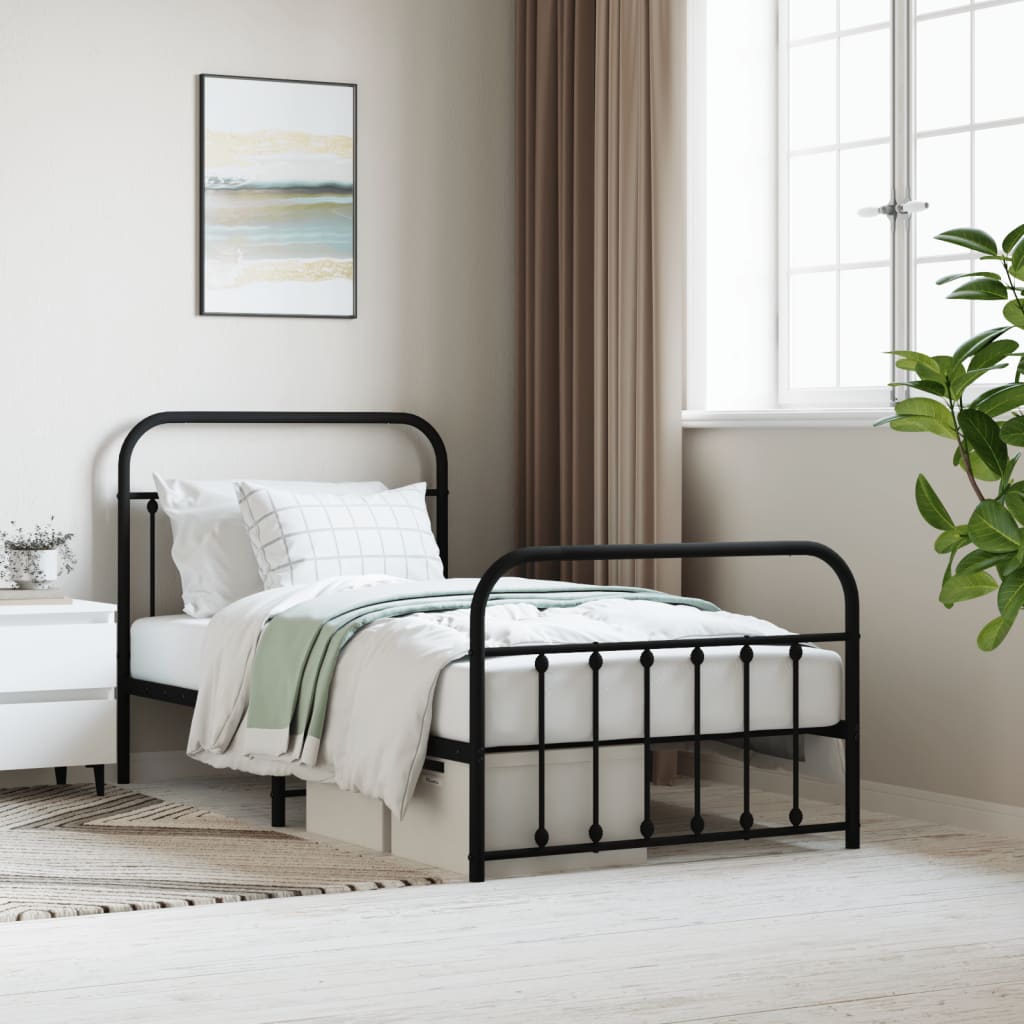 vidaXL Metal Bed Frame without Mattress with Footboard Black 39.4"x74.8"