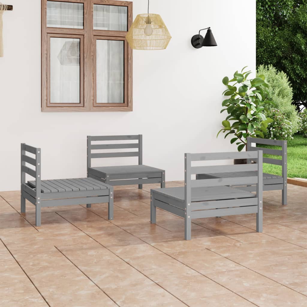 vidaXL 4 Piece Patio Lounge Set Gray Solid Pinewood