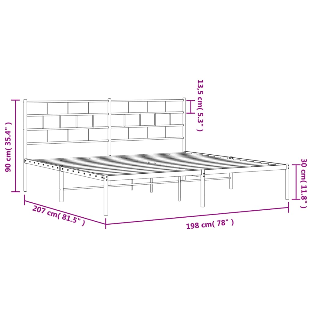 vidaXL Metal Bed Frame without Mattress with Headboard White 76"x79.9"