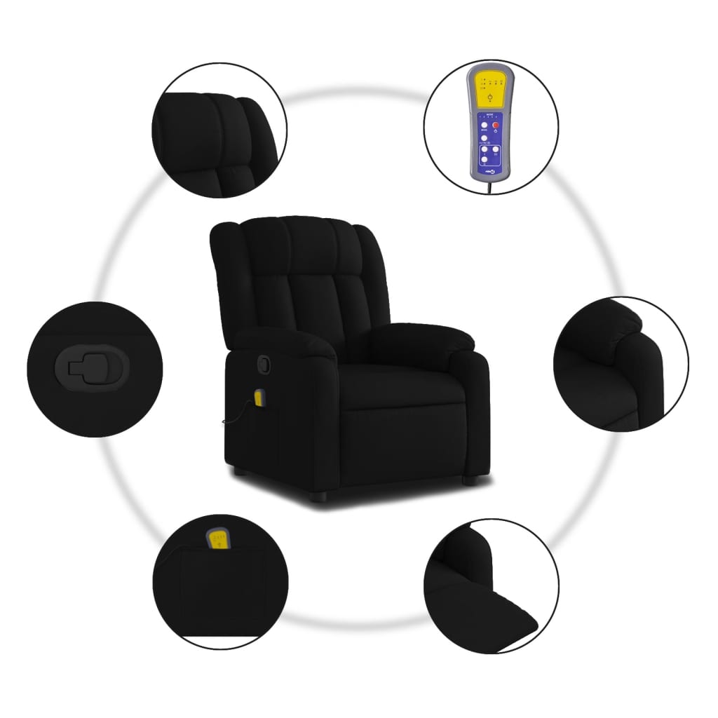 vidaXL Massage Recliner Chair Black Fabric