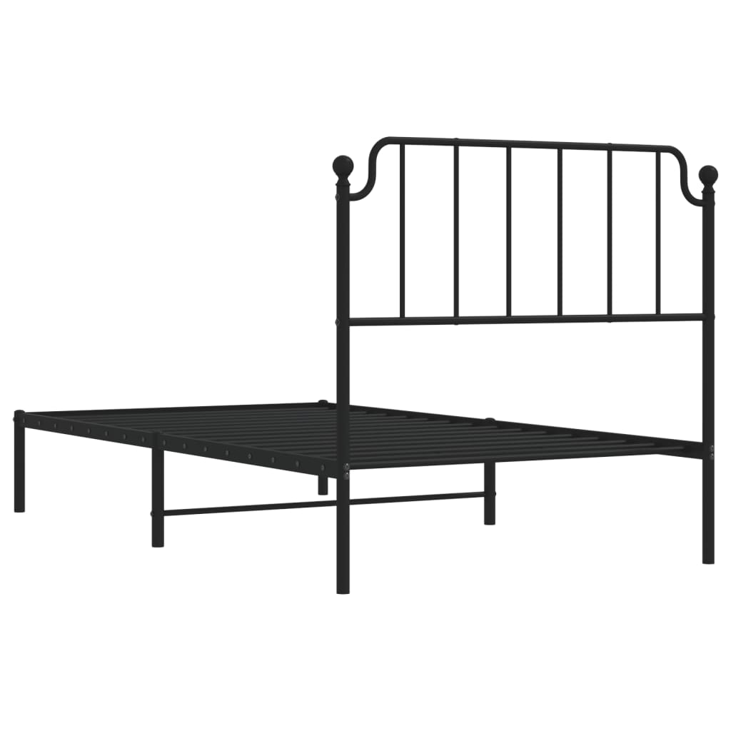 vidaXL Metal Bed Frame without Mattress with Headboard Black 39.4"x74.8"