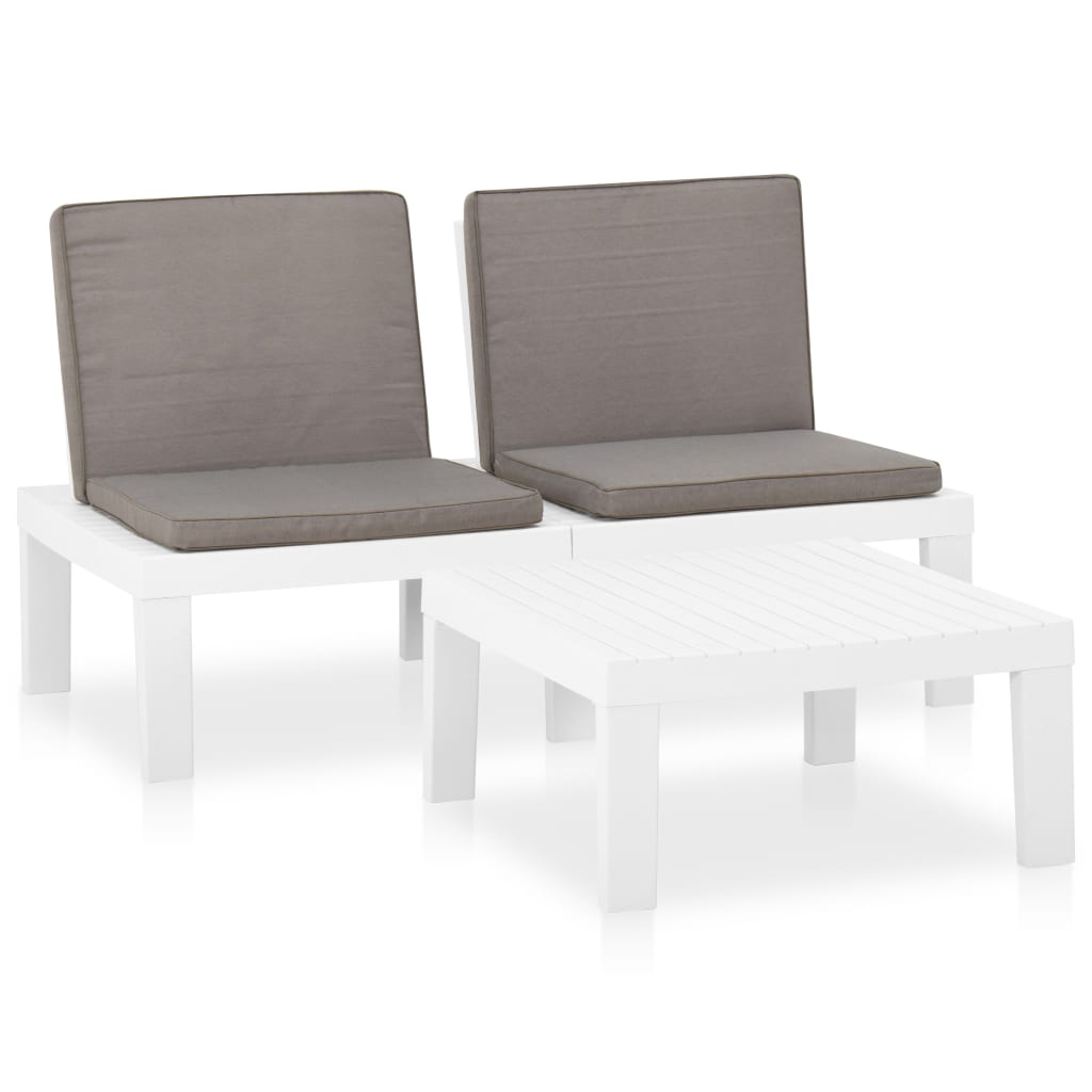 vidaXL 2 Piece Patio Lounge Set with Cushions Plastic White