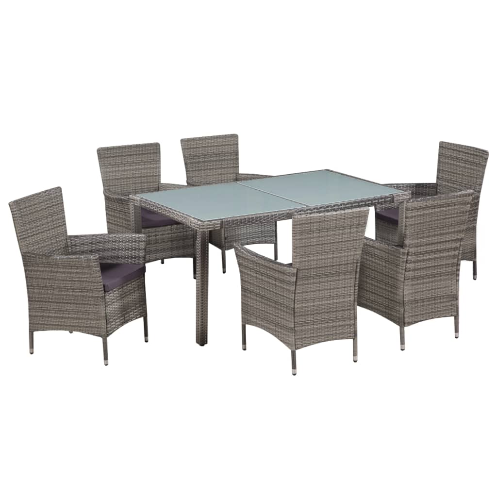 vidaXL 7 Piece Patio Dining Set with Cushions Poly Rattan Gray