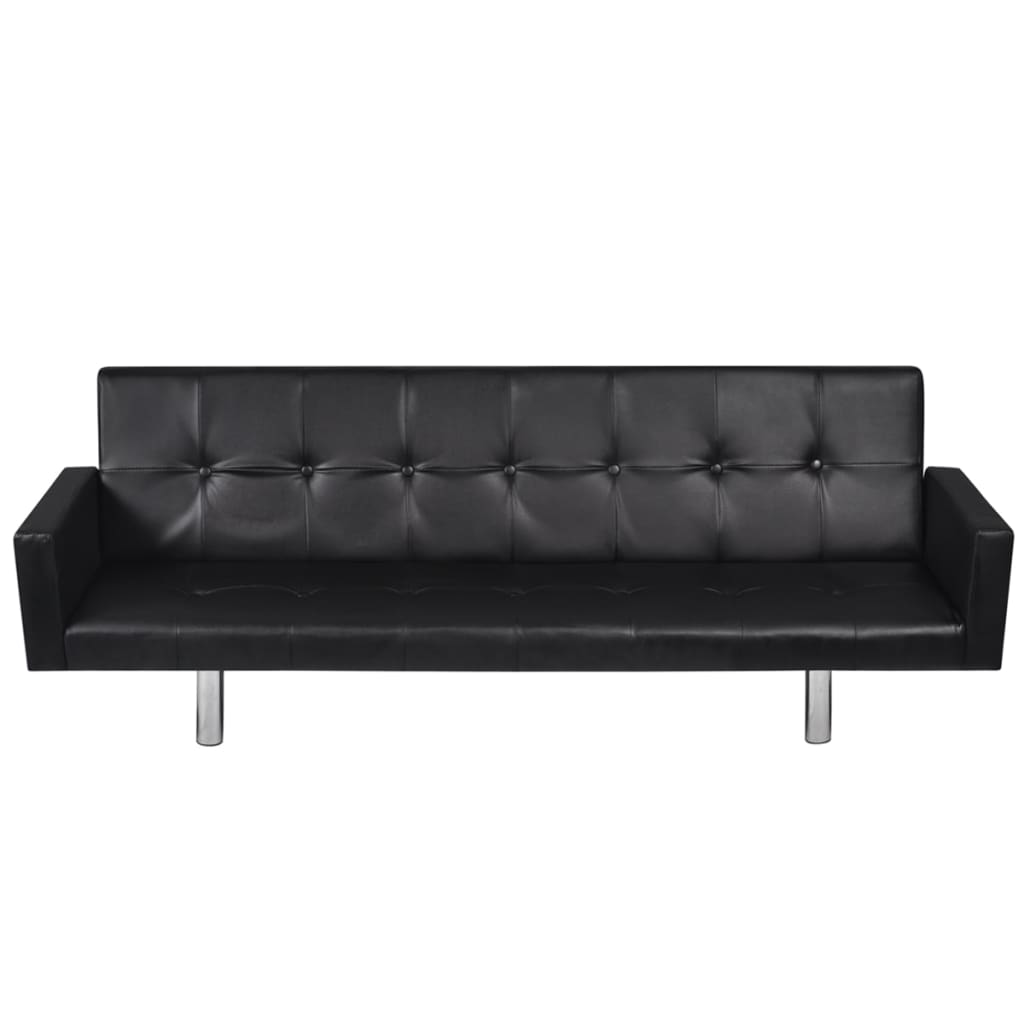 vidaXL Sofa Bed with Armrest Black Artificial Leather