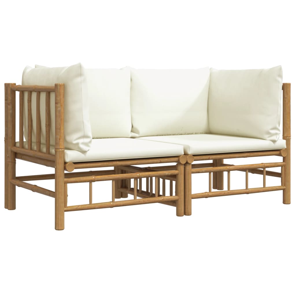 vidaXL Patio Corner Sofas with Cream White Cushions 2 pcs Bamboo