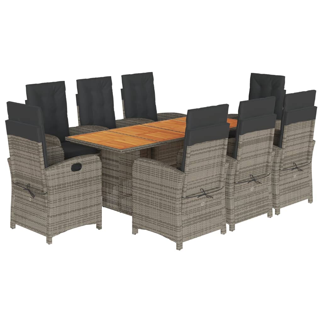 vidaXL 9 Piece Patio Dining Set with Cushions Gray Poly Rattan