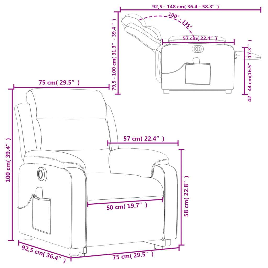 vidaXL Electric Stand up Massage Recliner Chair Gray Faux Leather