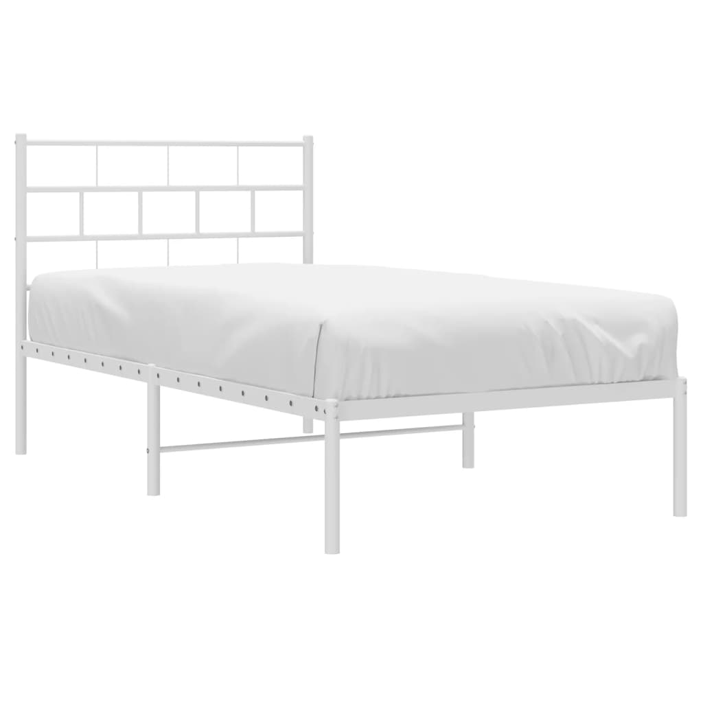 vidaXL Metal Bed Frame without Mattress with Headboard White 39.4"x74.8"