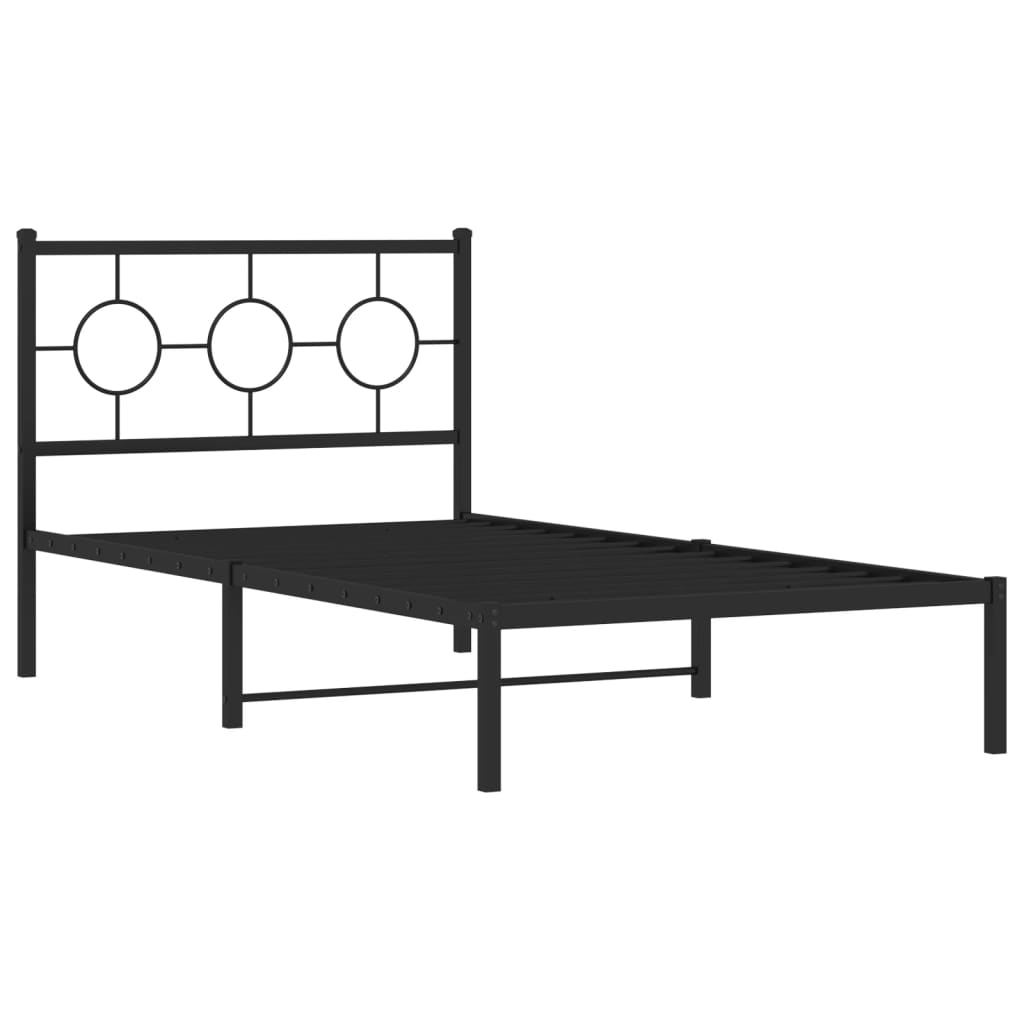 vidaXL Metal Bed Frame without Mattress with Headboard Black 39.4"x78.7"