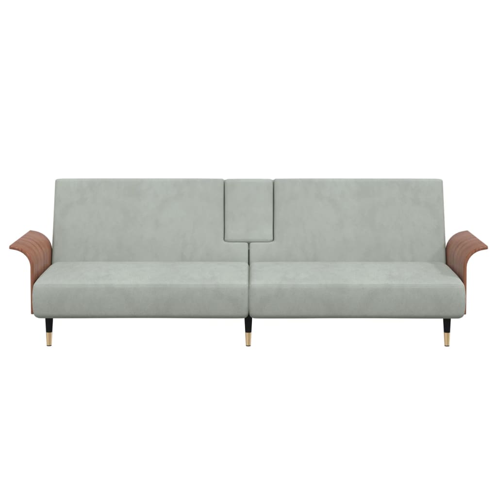 vidaXL Sofa Bed with Cup Holders Light Gray Velvet