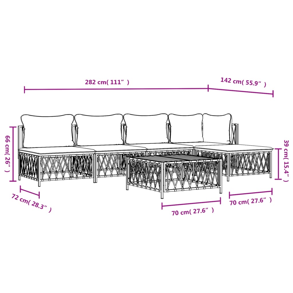 vidaXL 6 Piece Patio Lounge Set with Cushions White Steel