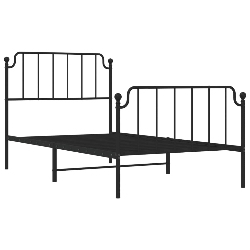 vidaXL Metal Bed Frame without Mattress with Footboard Black 39.4"x74.8"