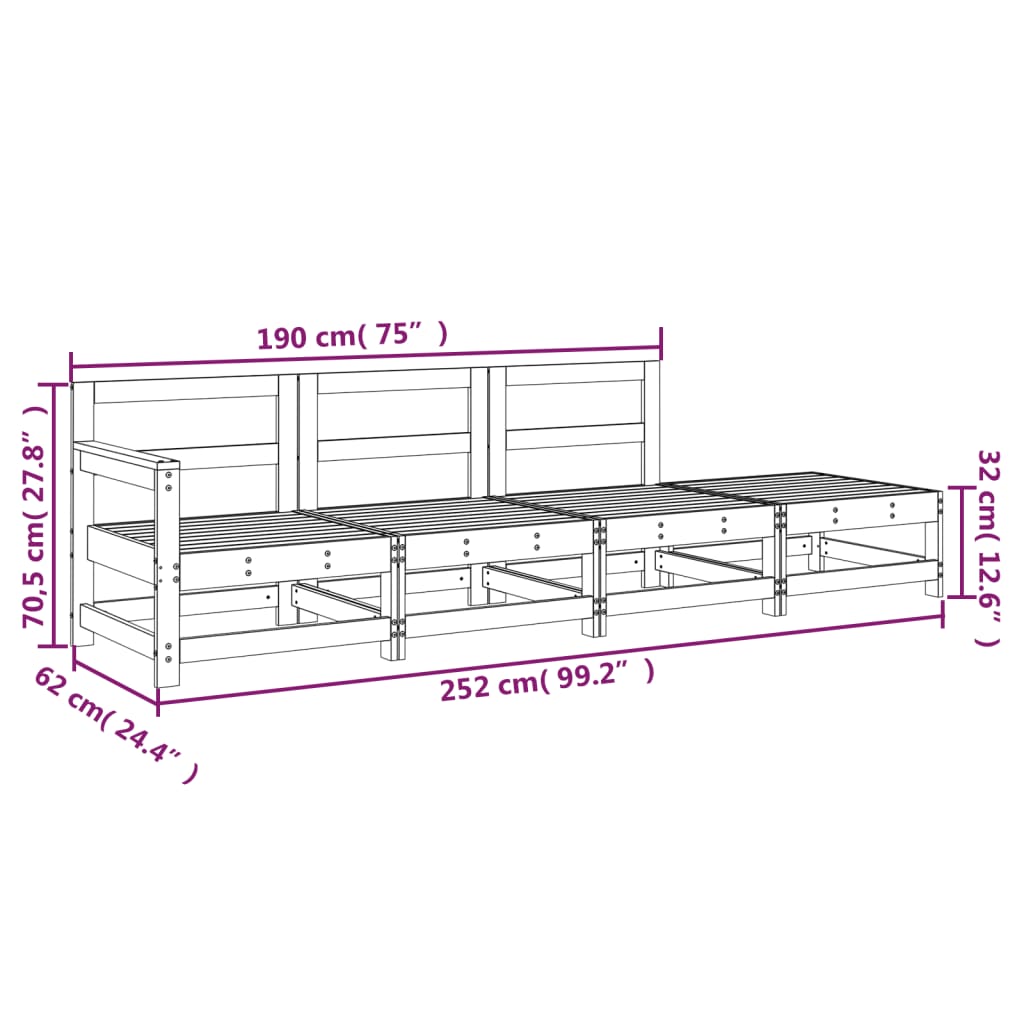 vidaXL 4 Piece Patio Lounge Set Solid Wood Pine