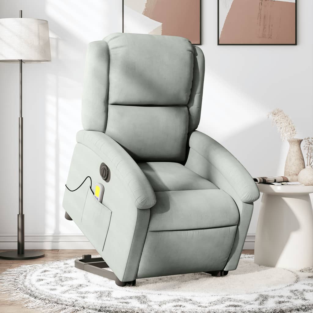 vidaXL Electric Stand up Massage Recliner Chair Light Gray Velvet