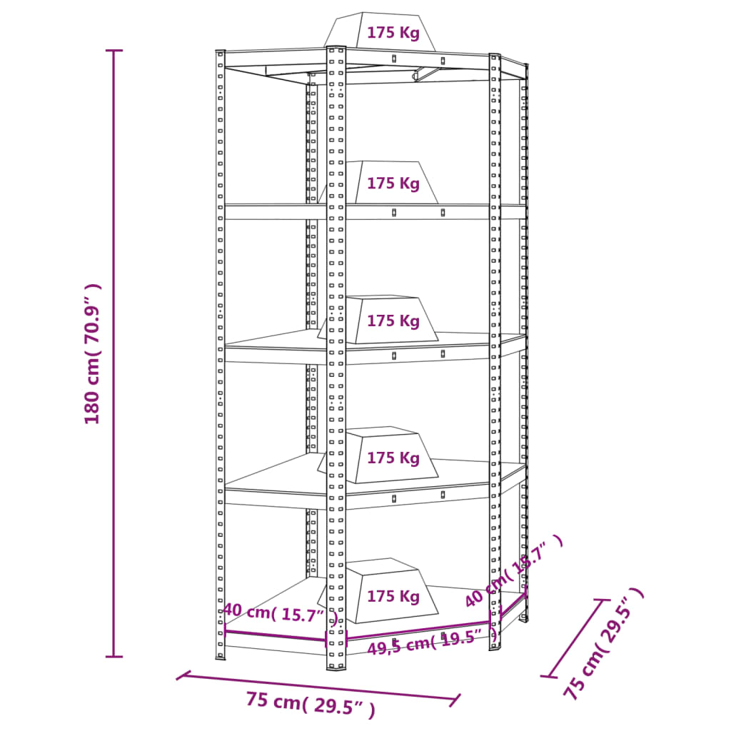 vidaXL 5-Layer Corner Shelf Anthracite Steel&Engineered Wood