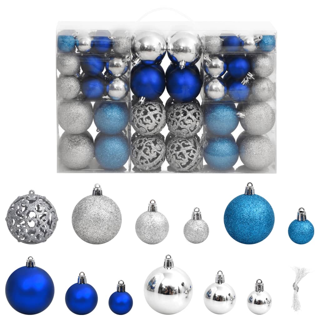 vidaXL Christmas Baubles 100 pcs Blue and Silver 1.2" / 1.6" / 2.4"