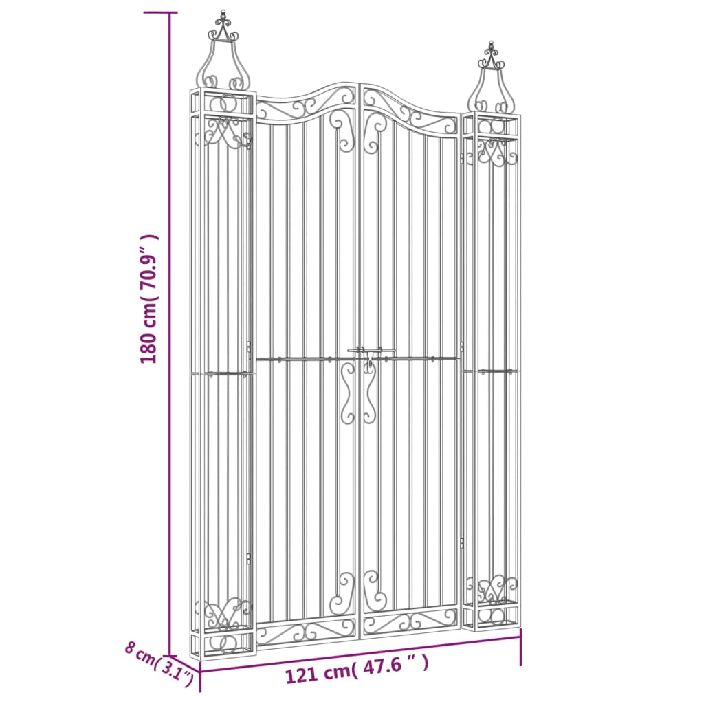 vidaXL Garden Gate Black 47.6"x3.1"x70.9" Wrought Iron