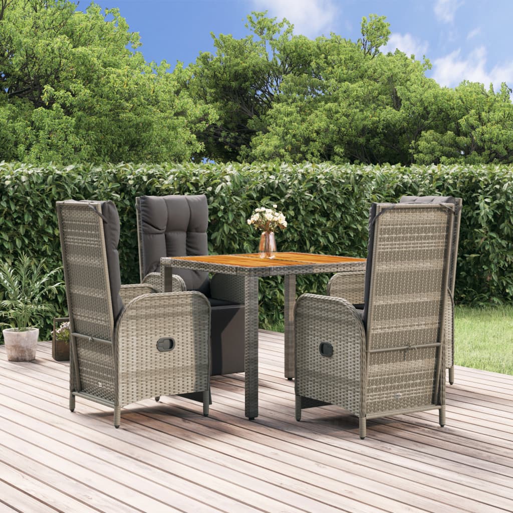 vidaXL 5 Piece Patio Dining Set with Cushions Gray Poly Rattan