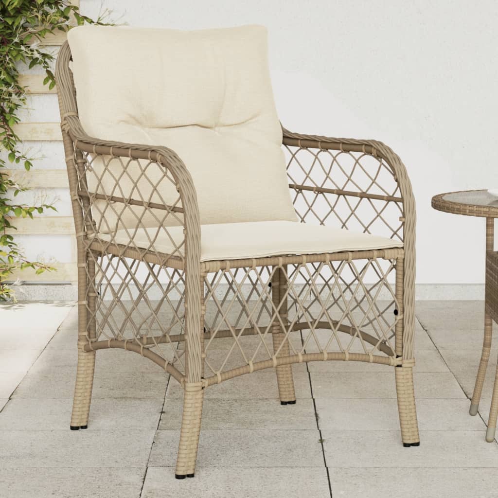 vidaXL Patio Chairs with Cushions 2 pcs Beige Poly Rattan