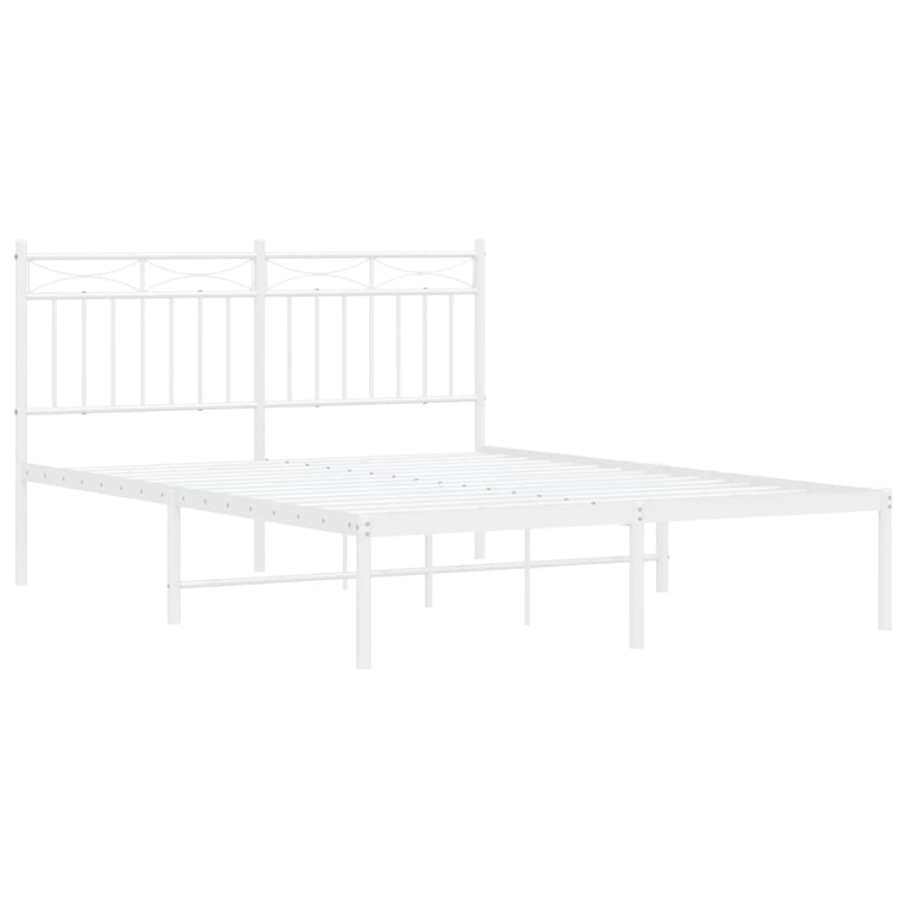 vidaXL Metal Bed Frame without Mattress with Headboard White 53.1"x74.8"