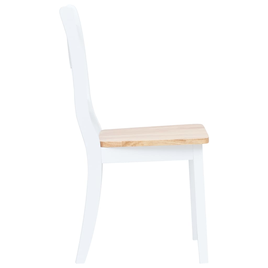 vidaXL Dining Chairs 2 pcs White and Light Wood Solid Rubber Wood