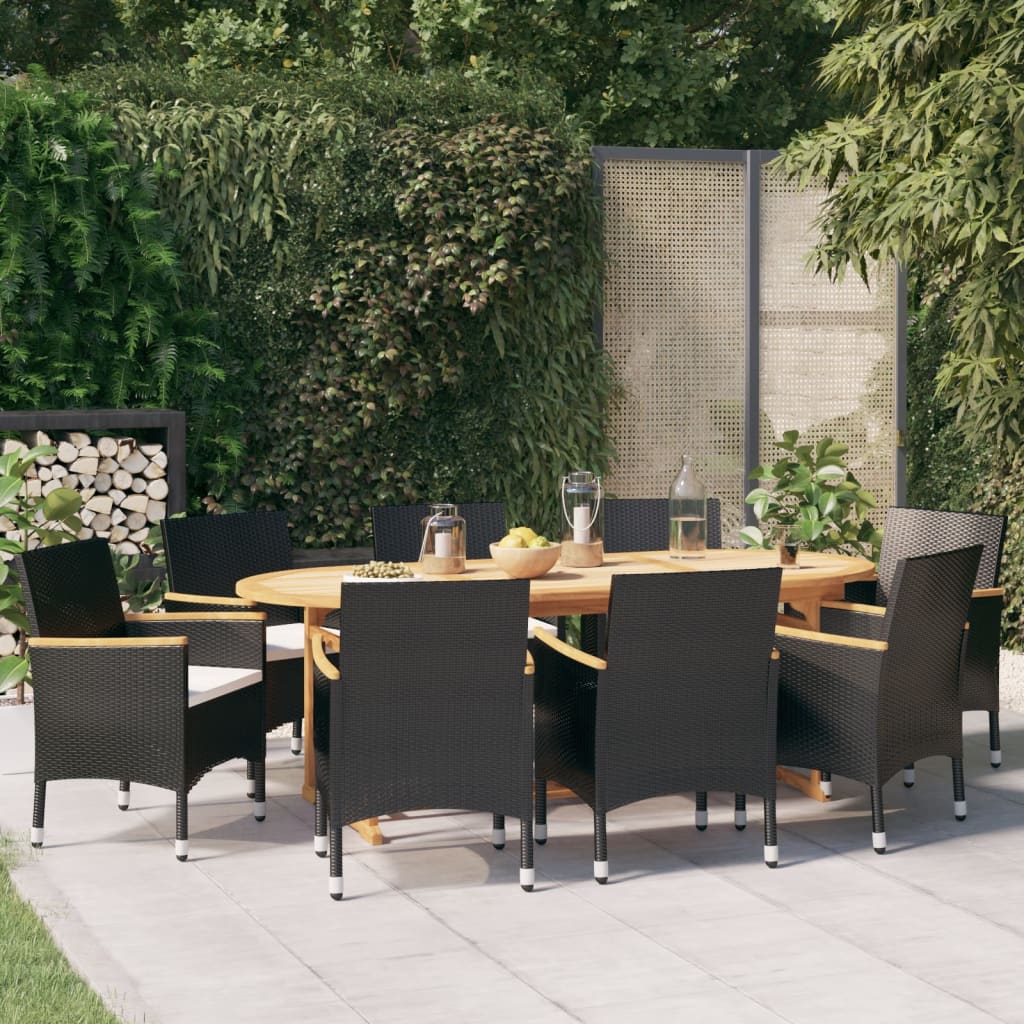 vidaXL 9 Piece Patio Dining Set with Cushions Black