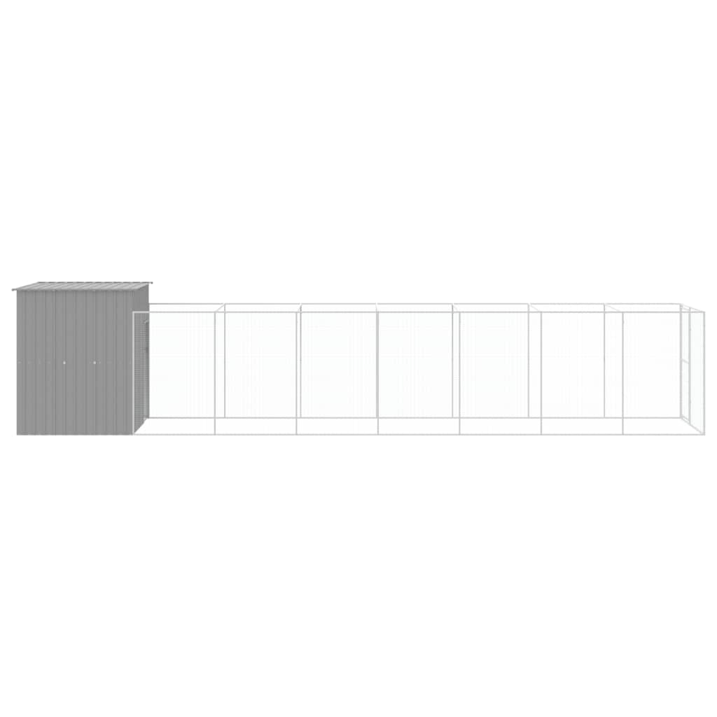 vidaXL Dog House with Run Light Gray 65"x339.8"x71.3" Galvanized Steel