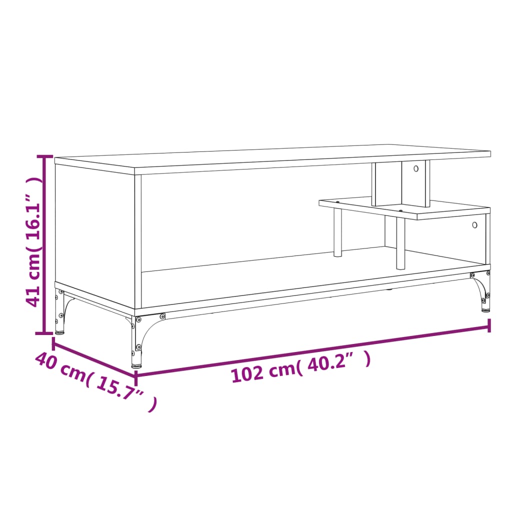 vidaXL TV Stand Smoked Oak 40.2"x15.7"x16.1" Engineered Wood and Powder-coated Steel