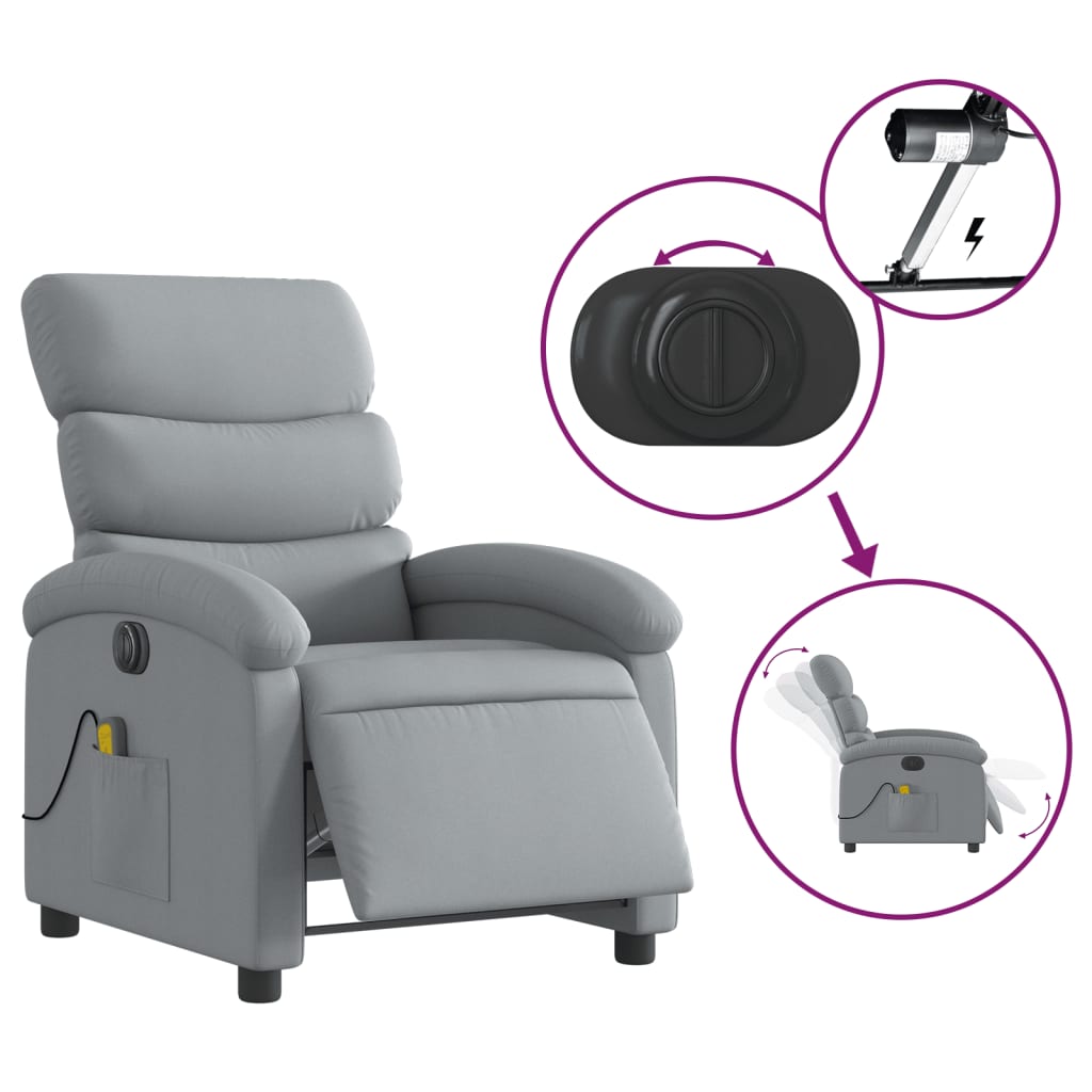 vidaXL Electric Massage Recliner Chair Light Gray Fabric