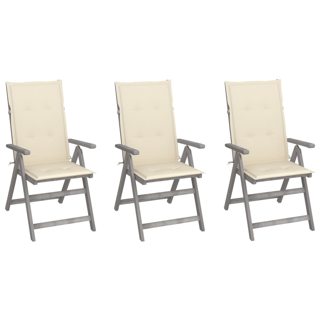 vidaXL Patio Reclining Chairs 3 pcs with Cushions Solid Acacia Wood