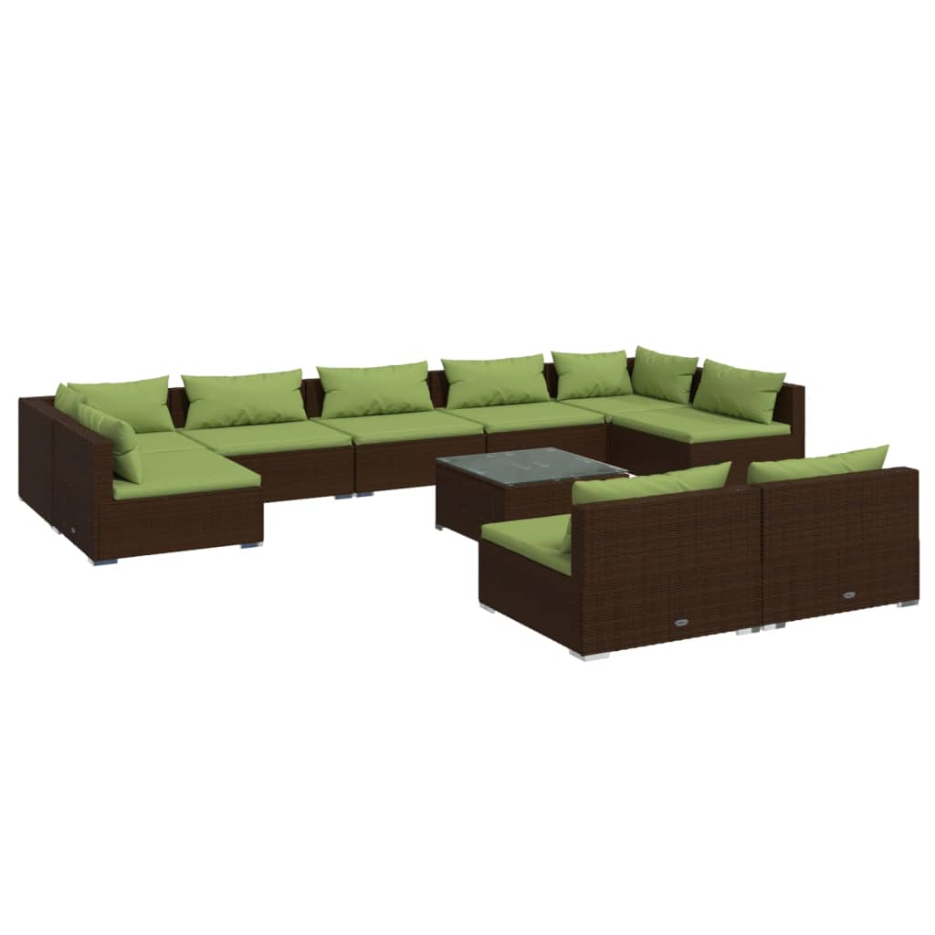 vidaXL 10 Piece Patio Lounge Set with Cushions Brown Poly Rattan