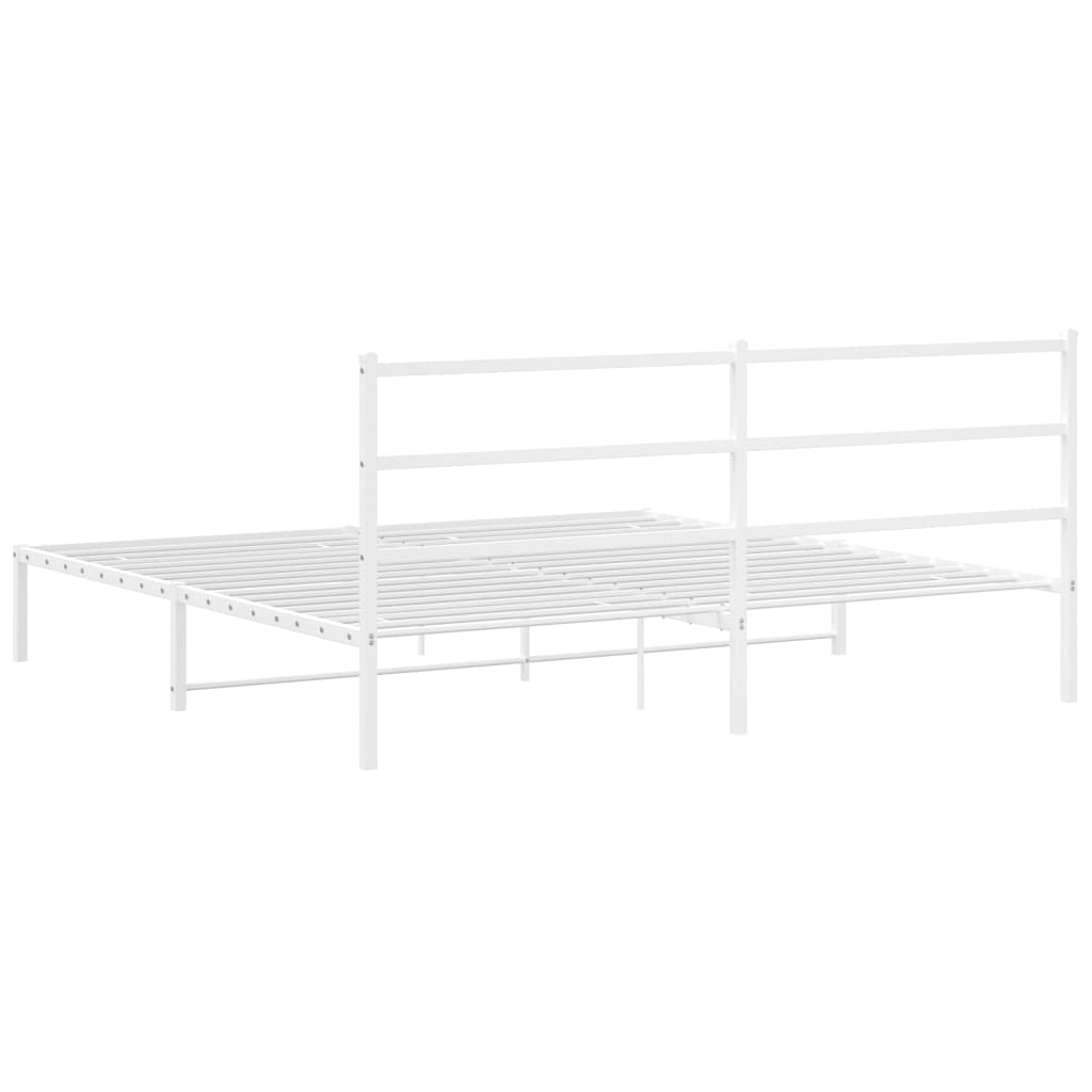 vidaXL Metal Bed Frame with Headboard White 76"x79.9" King