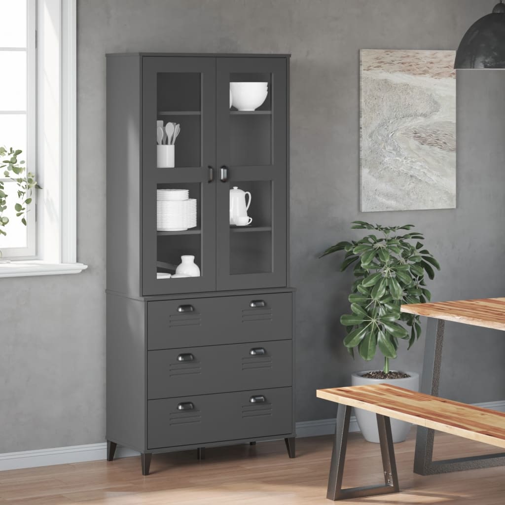 vidaXL Highboard VIKEN Anthracite Gray 31.5"x15.7"x74.8" Solid Wood Pine