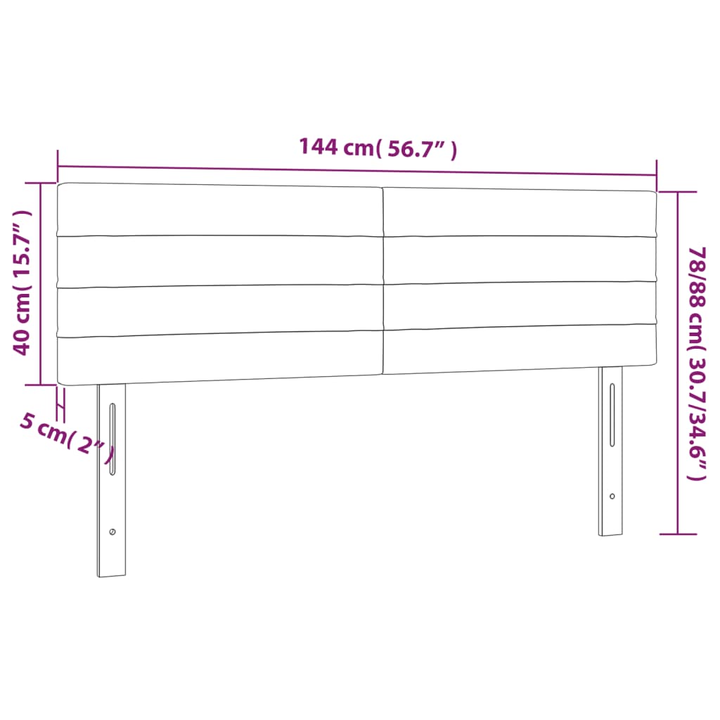 vidaXL LED Headboard Light Gray 56.7"x2"x30.7"/34.6" Fabric