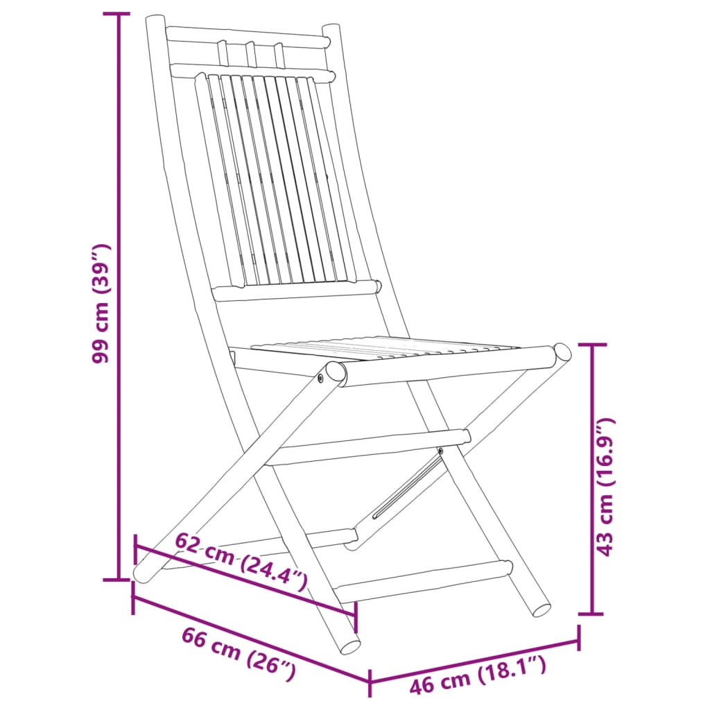 vidaXL Folding Patio Chairs 4 pcs 18.1"x26"x39" Bamboo