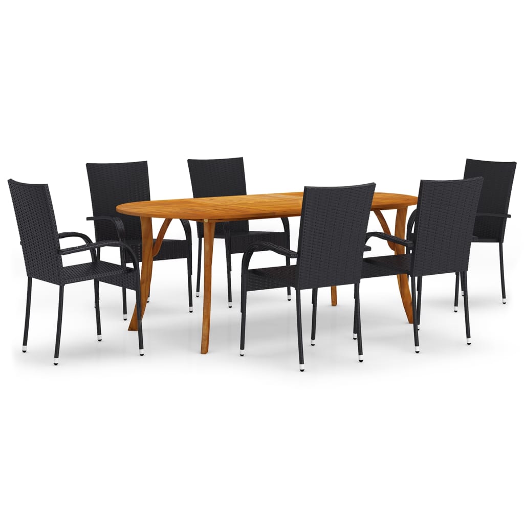 vidaXL 7 Piece Patio Dining Set Black