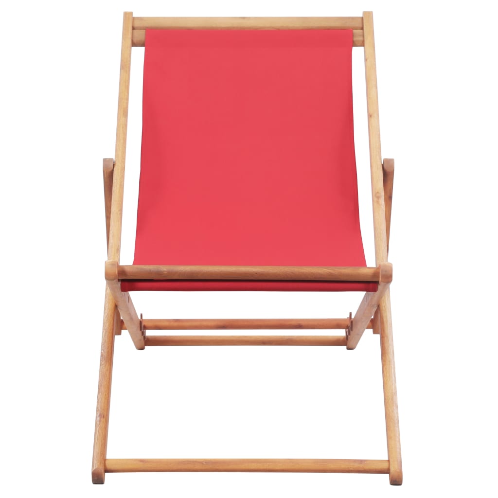 vidaXL Folding Beach Chair Fabric and Wooden Frame Red